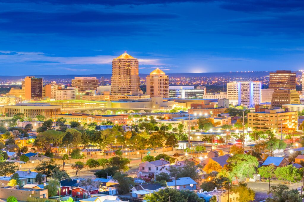 Albuquerque, New Mexico, skyline, symbolizing Clear to Launch's impact on dental marketing.