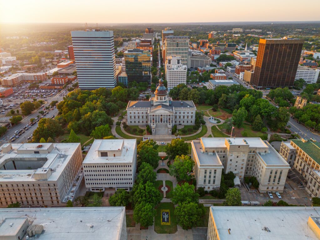 Columbia, South Carolina, skyline, showcasing Clear to Launch's impact in dental marketing.