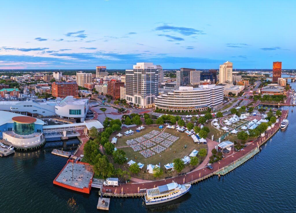 Norfolk, Virginia, skyline, reflecting Clear to Launch's dental marketing excellence.