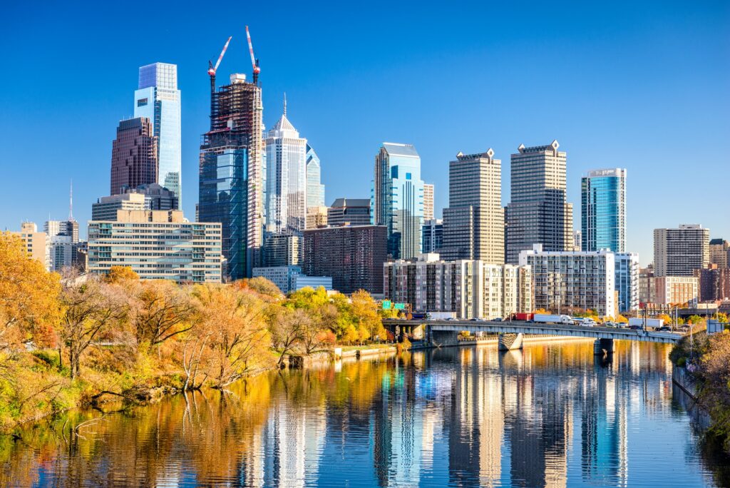 Philadelphia, Pennsylvania, skyline, reflecting Clear to Launch's expertise in dental marketing.