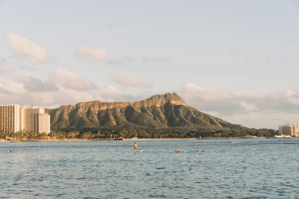 "View of Diamond Head from Waikiki Beach in Honolulu, HI, representing the picturesque and premier dental marketing services of Clear to Launch Dental Marketing for Honolulu dental practices.
