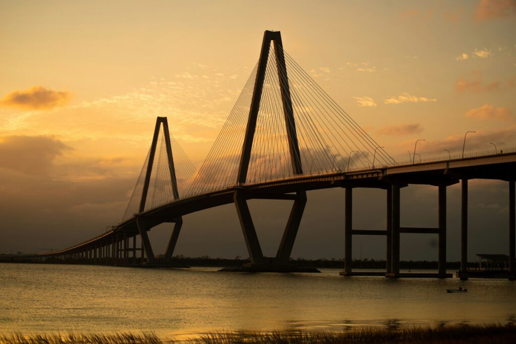 Scenic view of the Arthur Ravenel Jr Bridge connecting Charleston and Mount Pleasant, SC, highlighting the iconic landmark and Clear to Launch Dental Marketing' strategic dental marketing initiatives tailored for Mount Pleasant dental practices.