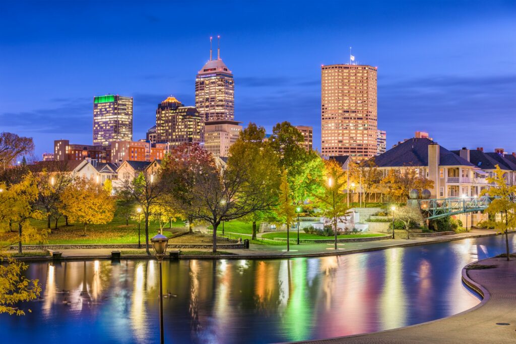 Indianapolis city skyline, showcasing the urban vibrancy and potential for growth in dental marketing strategies by Clear to Launch Dental Marketing for Indianapolis dental practices.