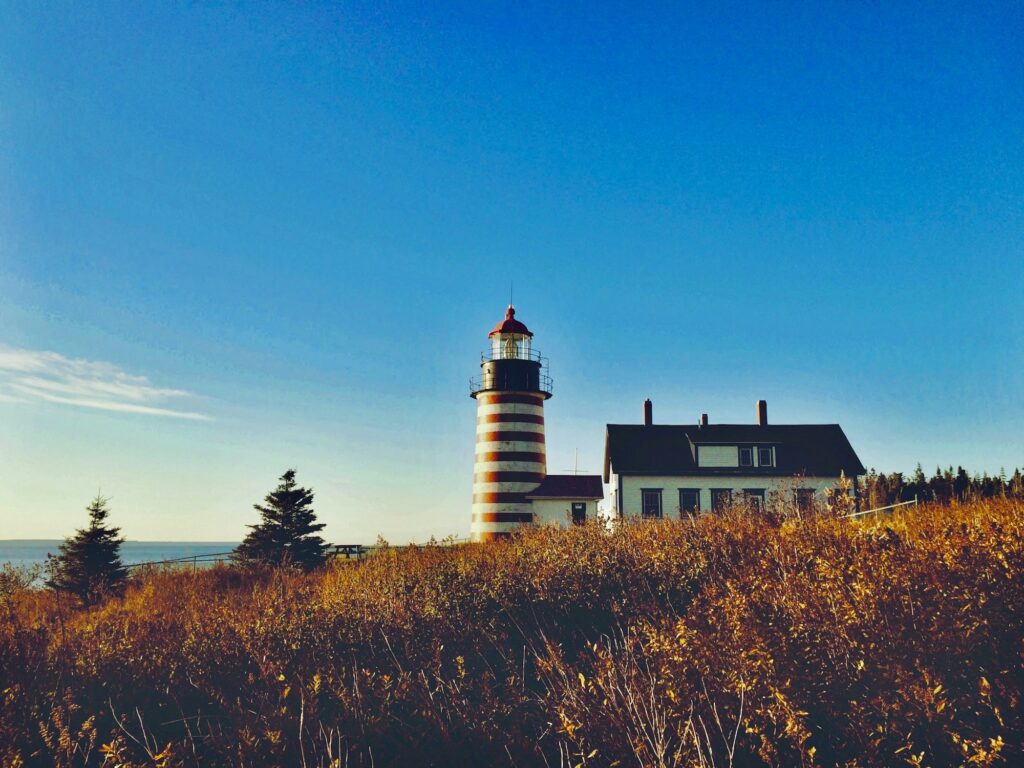Lighthouse standing tall along the coast in Lewiston, ME, symbolizing guidance and Clear to Launch Dental Marketing' strategic direction in dental marketing for Lewiston dental practices.