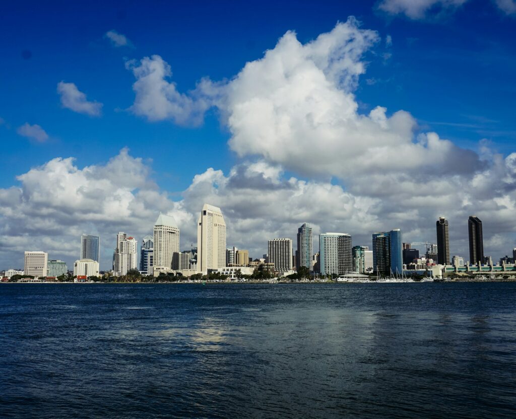Skyline of San Diego, CA, illustrating the innovative and tailored dental marketing strategies of Clear to Launch Dental Marketing for dental practices in San Diego.