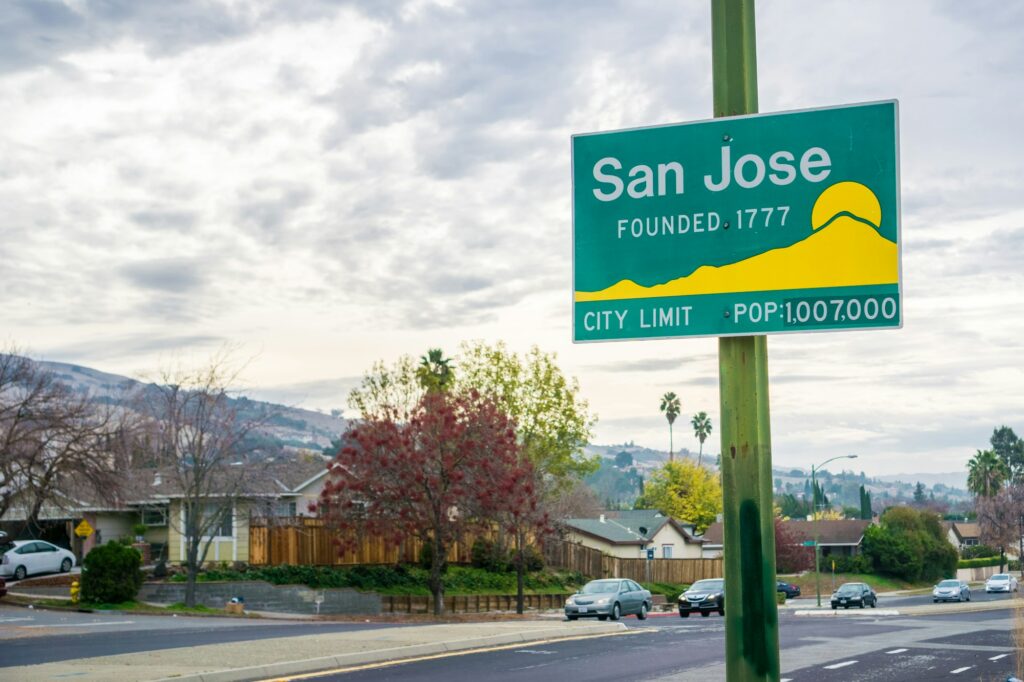 San Jose, CA city limit sign, symbolizing the gateway to specialized dental marketing solutions by Clear to Launch Dental Marketing for dental practices in San Jose.
