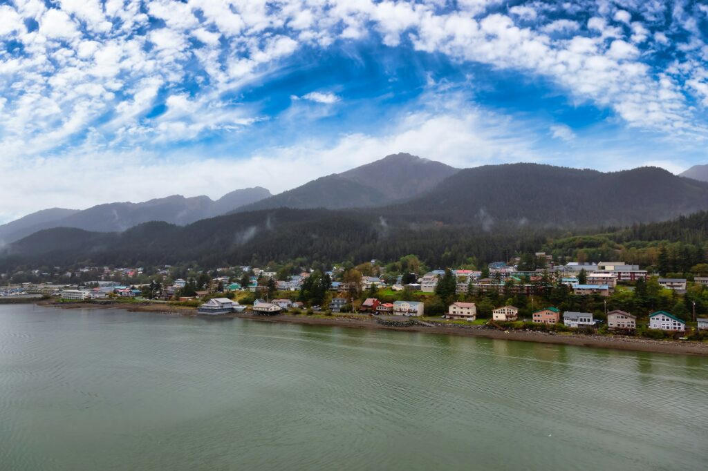 Quaint skyline of Juneau, AK, representing the personalized and community-focused dental marketing strategies of Clear to Launch Dental Marketing for Juneau's dental practices.