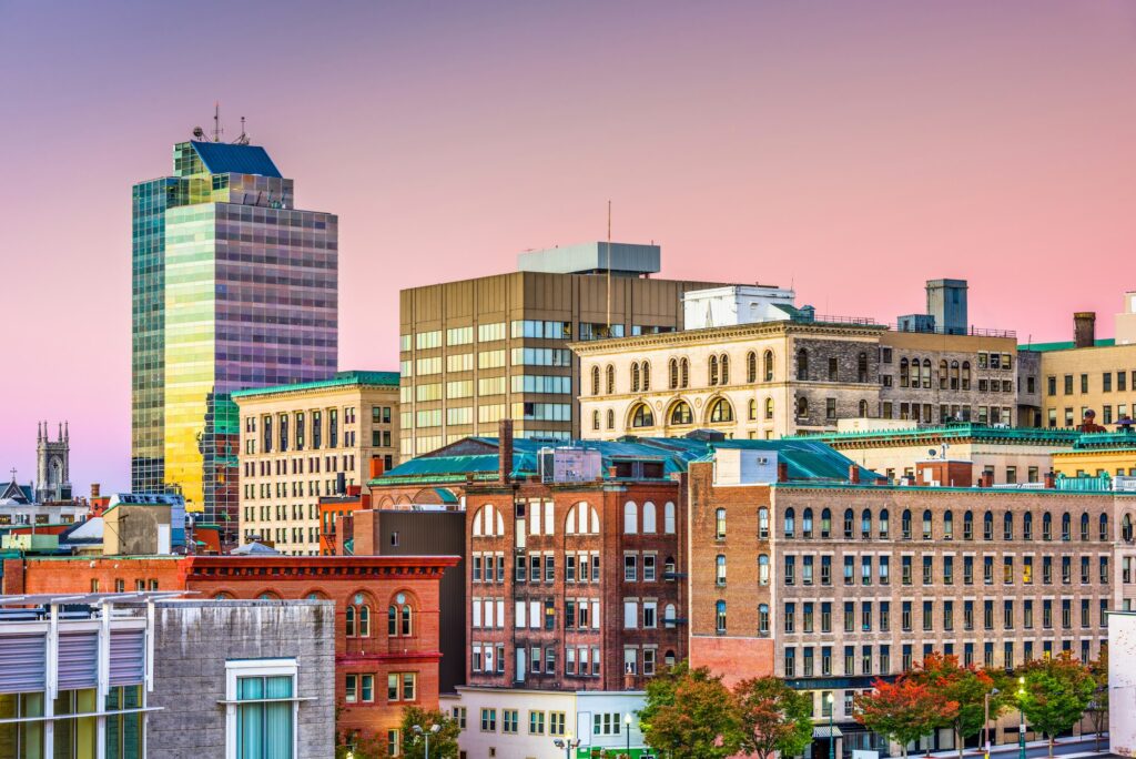 Skyline of Worcester, MA, depicting the city's dynamic urban landscape and Clear to Launch Dental Marketing' comprehensive dental marketing solutions tailored for Worcester dental practices.