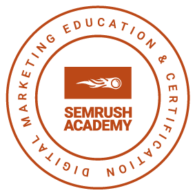 SEMrush Academy digital marketing education and certification badge in orange