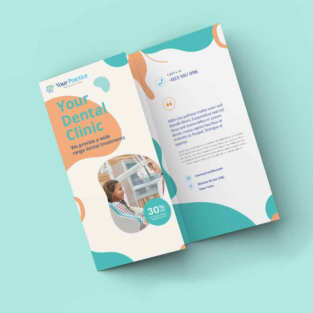 Trifold dental brochure mockup demonstrating Clear to Launch’s print branding and patient communication design expertise