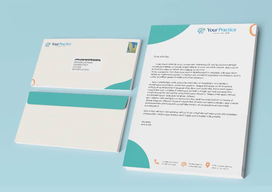 Custom Healthcare practice letterhead and envelope design showcasing Clear to Launch’s professional branding services